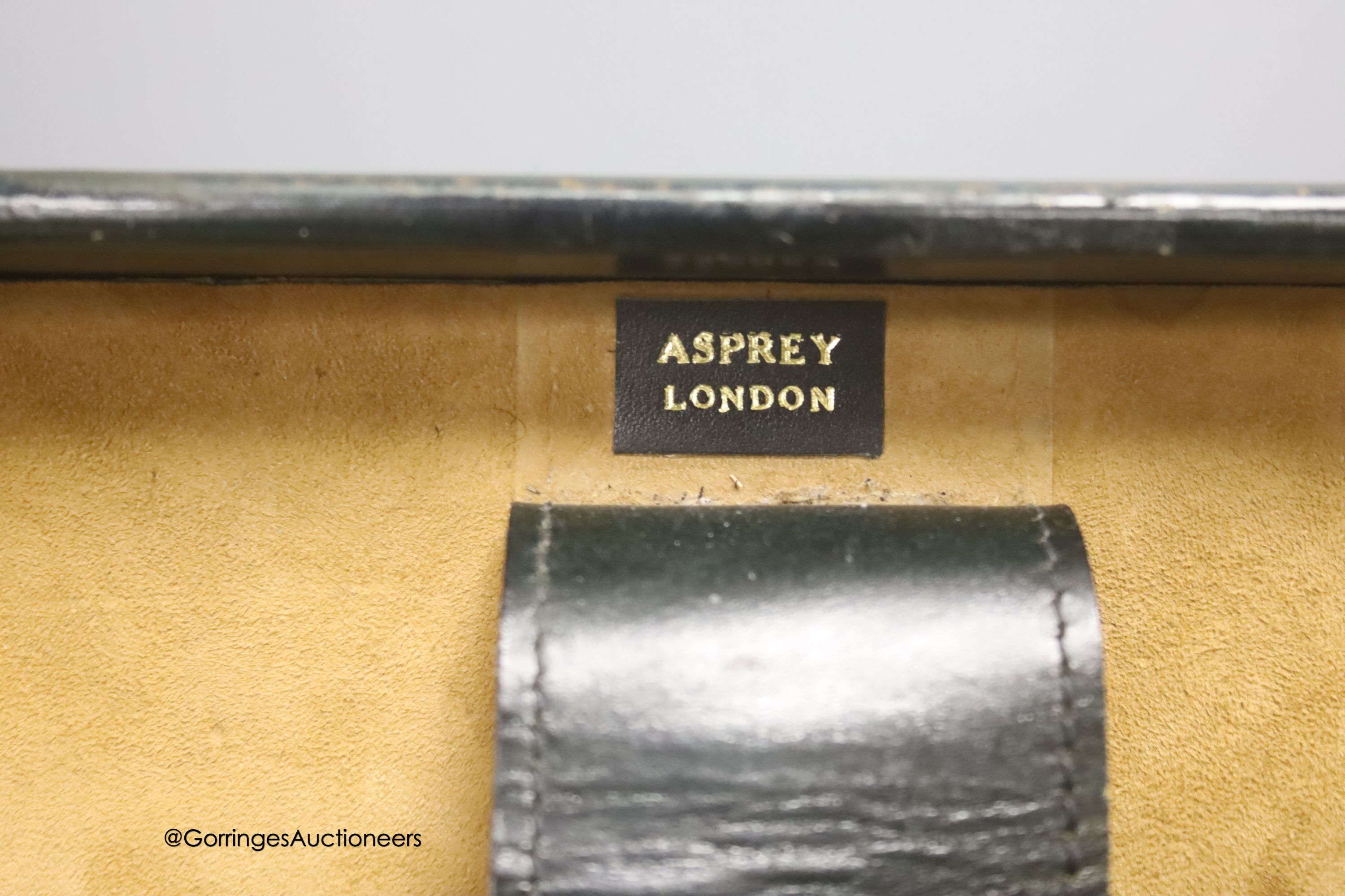 An Asprey 'James Bond' green leather briefcase, with combination lock, width 42cm